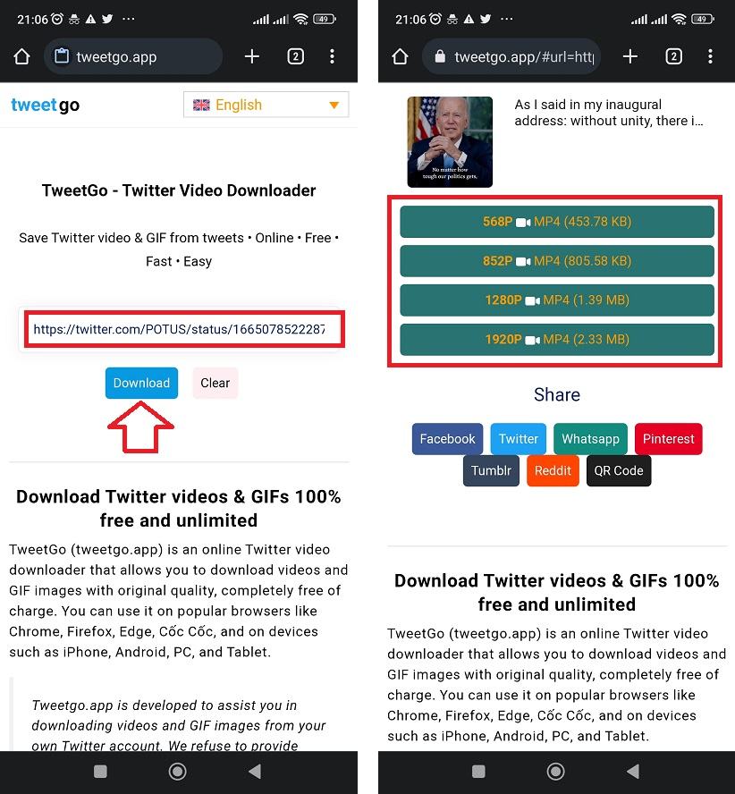 Instructies voor het downloaden van video's op Twitter naar Android-telefoons stap 3, 4