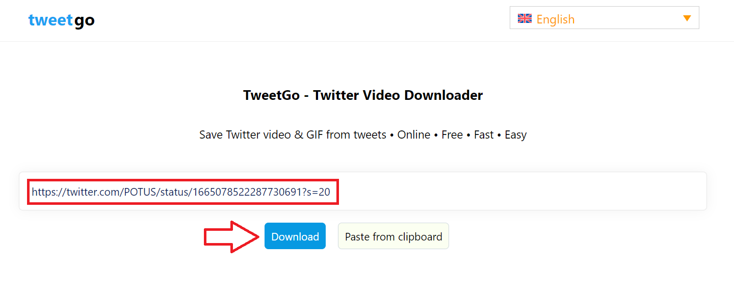 Paste the tweet link you just copied and click the "Download" button
